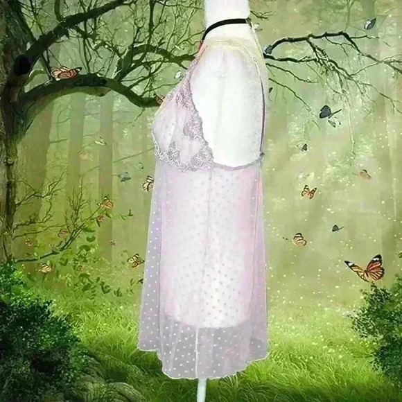 Vintage Y2K Mesh Polka Dot Purple Lace Mini Dress By Cinema Etoile Size Medium - Picture 4 of 8